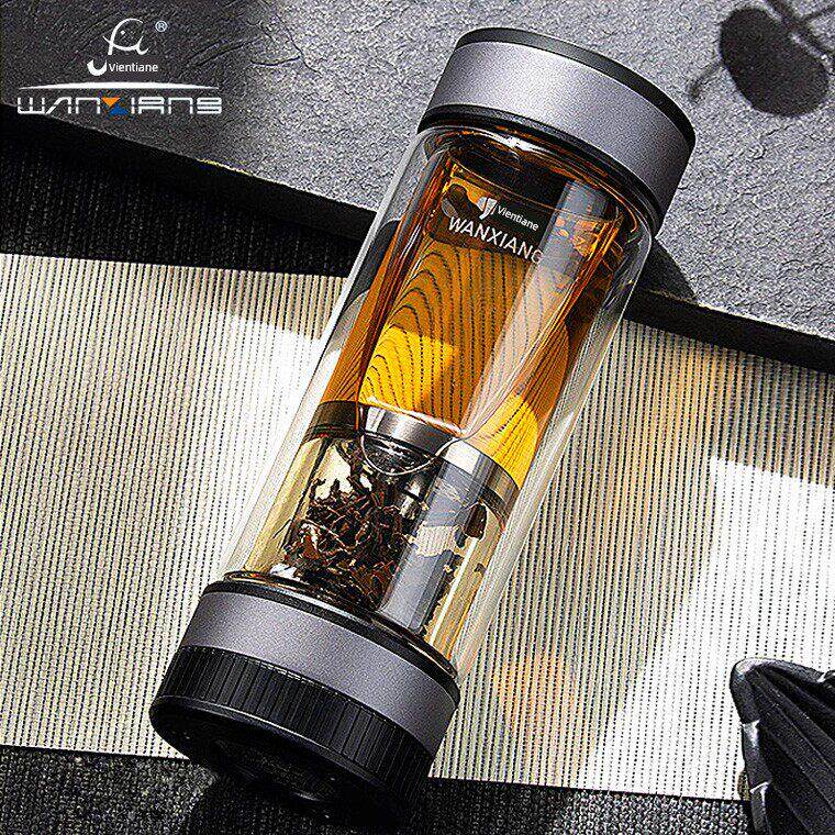 万象V258L双层茶水分离杯礼品办公室车滤茶单层玻璃杯U258L