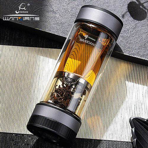 万象V258L双层茶水分离杯礼品办公室车滤茶单层玻璃杯U258L