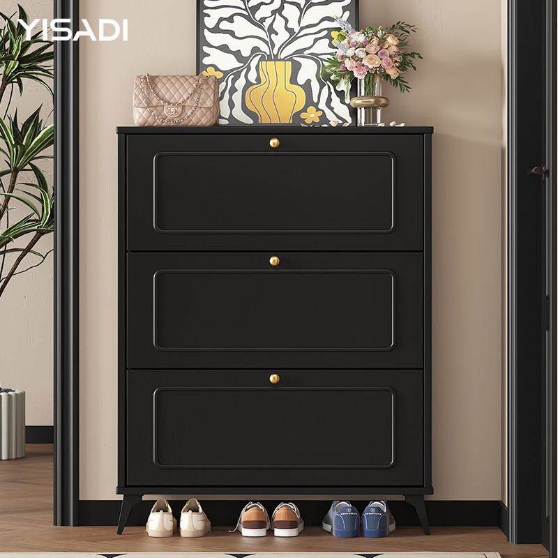 实木黑色超薄鞋柜家用门口入户玄关小窄收纳柜一体靠墙外楼道鞋架