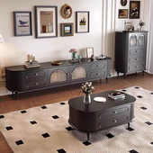 复古电视柜黑色新款 实木法式 轻奢高级感客厅高小户型 高容线槽