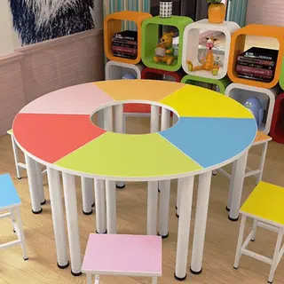 中小学生六边型活动桌椅创客课桌椅三角梯形扇形拼接桌