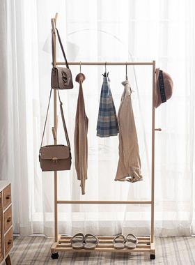 简约实木衣帽架落地式带滚可纳移动A23323-衣架卧室试间衣衣帽收