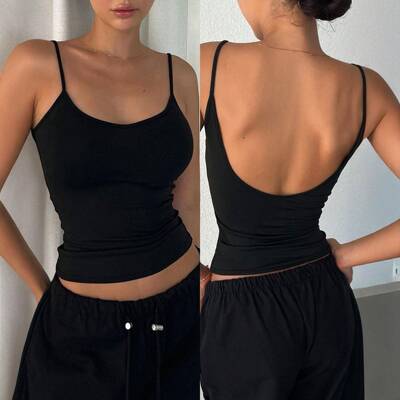 Backless Bodycon Fitted Tank Top Sexy U-Neck Waist Cinching