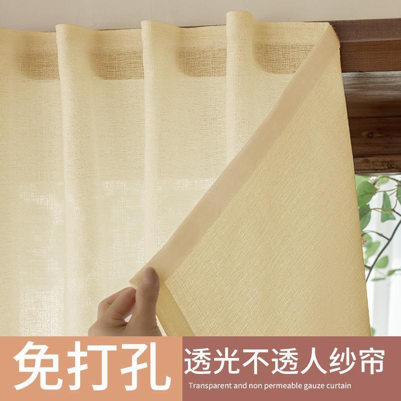 魔术贴粘贴式叶麻纱百叶竖条纹纱免打孔窗帘纱帘门帘柜帘遮挡帘