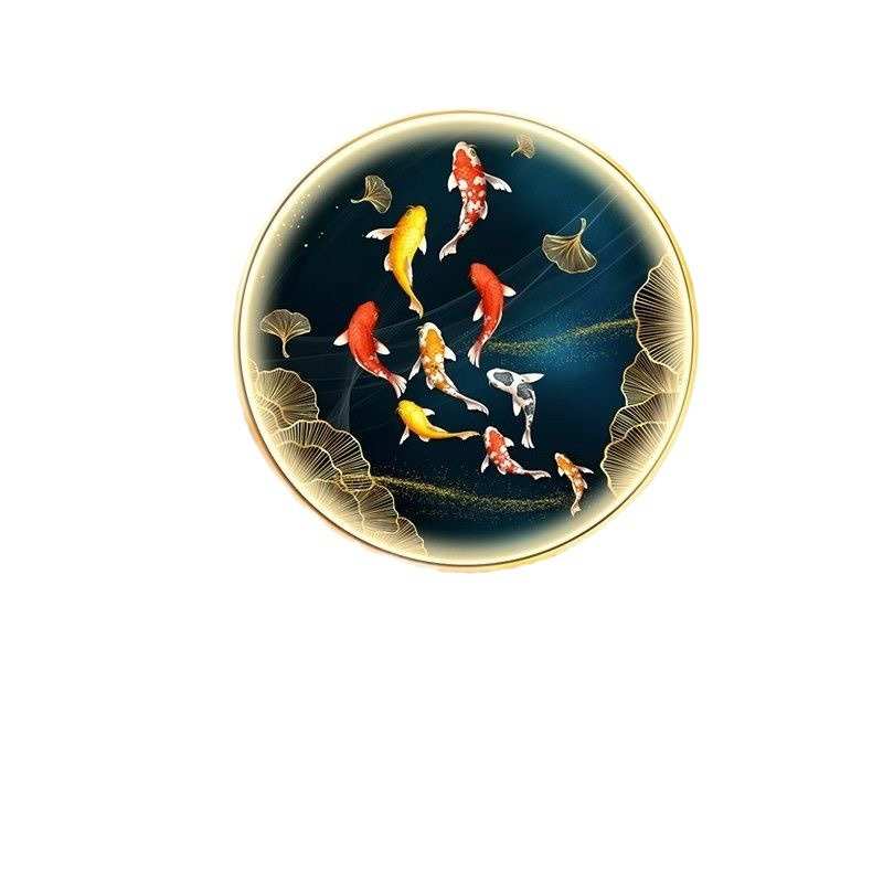 九鱼图入户玄关装饰画圆形LED发光带壁灯轻奢进门墙灯画餐厅挂画图片