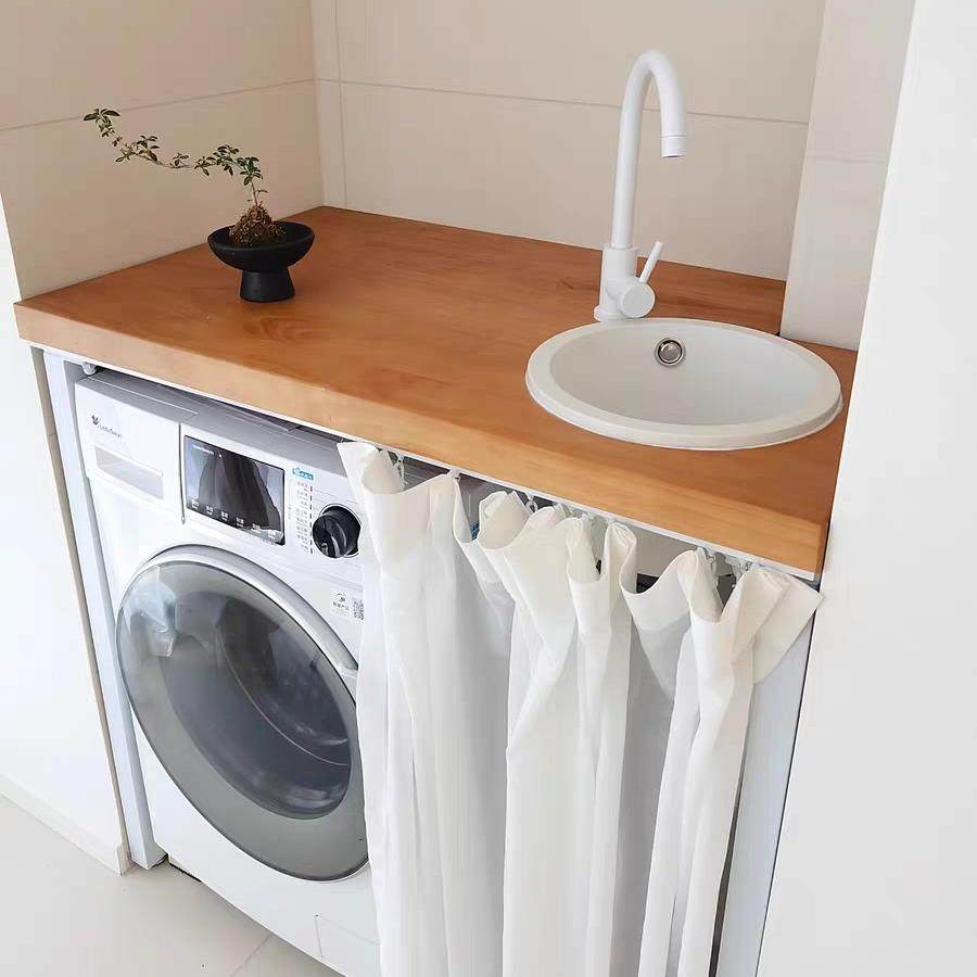 定制阳台洗衣机柜实木台面板改造设计储物柜置物架收纳柜水槽一体