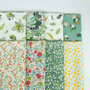 被套床单枕套布料 床品布料 绿色系小花小树叶 全棉斜纹印花面料