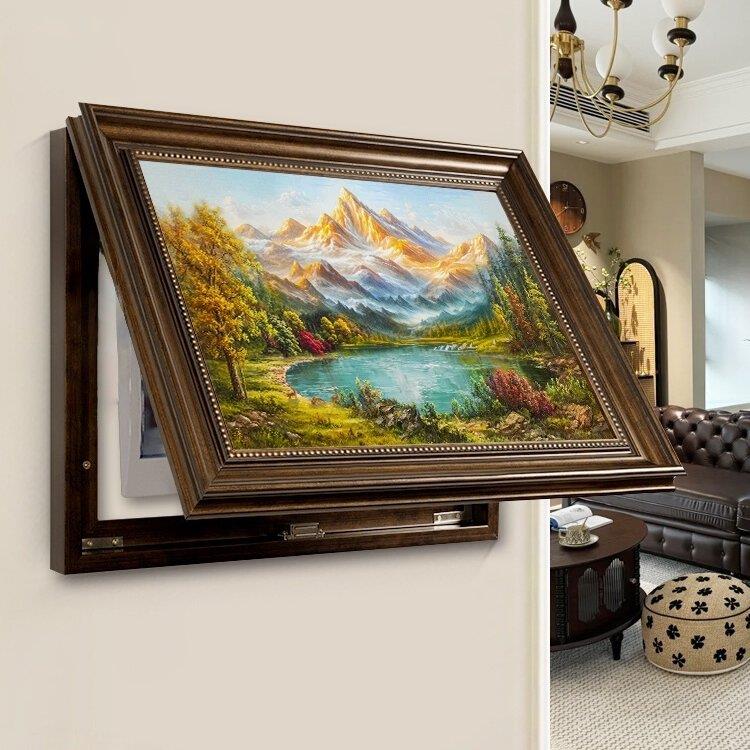 聚宝盆山水画电表箱装饰画2025新款配电箱电闸盒弱电箱遮挡挂画横