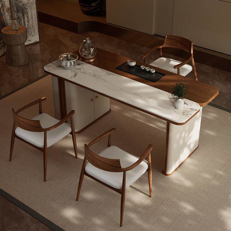 意式极简北美白蜡木岩板茶桌椅组合多功能客厅小茶几泡茶一体茶台