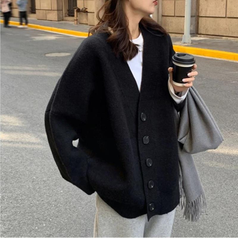 Spyb黑色毛衣女子春秋季薄韩国风格宽松和苗条覆古日本风格风格慵
