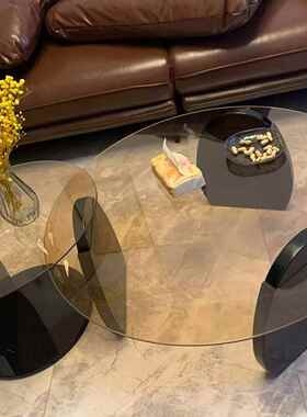 形茶几客厅家桌用小户型MXA轻奢现玻代茶桌简约创意钢化璃茶几圆