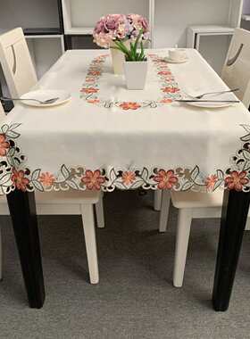 欧式田园绣花桌布涤纶刺绣布艺橙色花餐桌垫厂家茶几桌布批发
