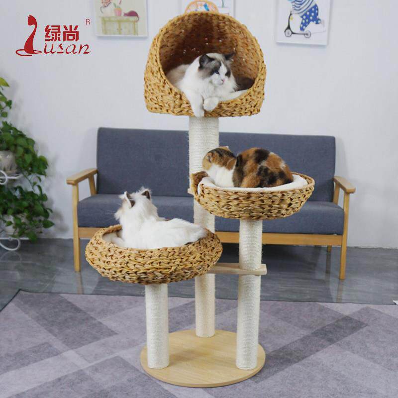 绿尚实木柱子藤编猫爬架配布垫多省包邮猫树猫窝猫跳台剑麻猫别墅