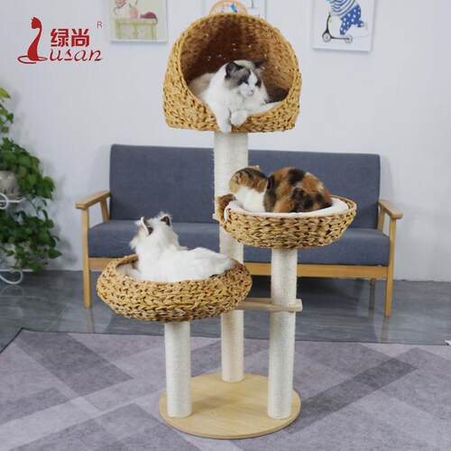 绿尚实木柱子藤编猫爬架配布垫多省包邮猫树猫窝猫跳台剑麻猫别墅