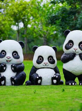 卡通熊猫雕塑景区商场幼儿园售楼处花园草坪装饰户外公园动物摆件