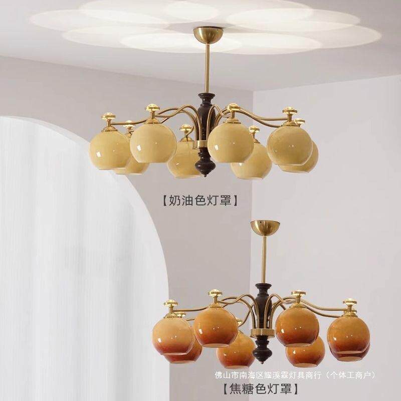 美拉德中古vintage柿子客厅吊灯美式复古书房卧室餐厅护眼实木灯