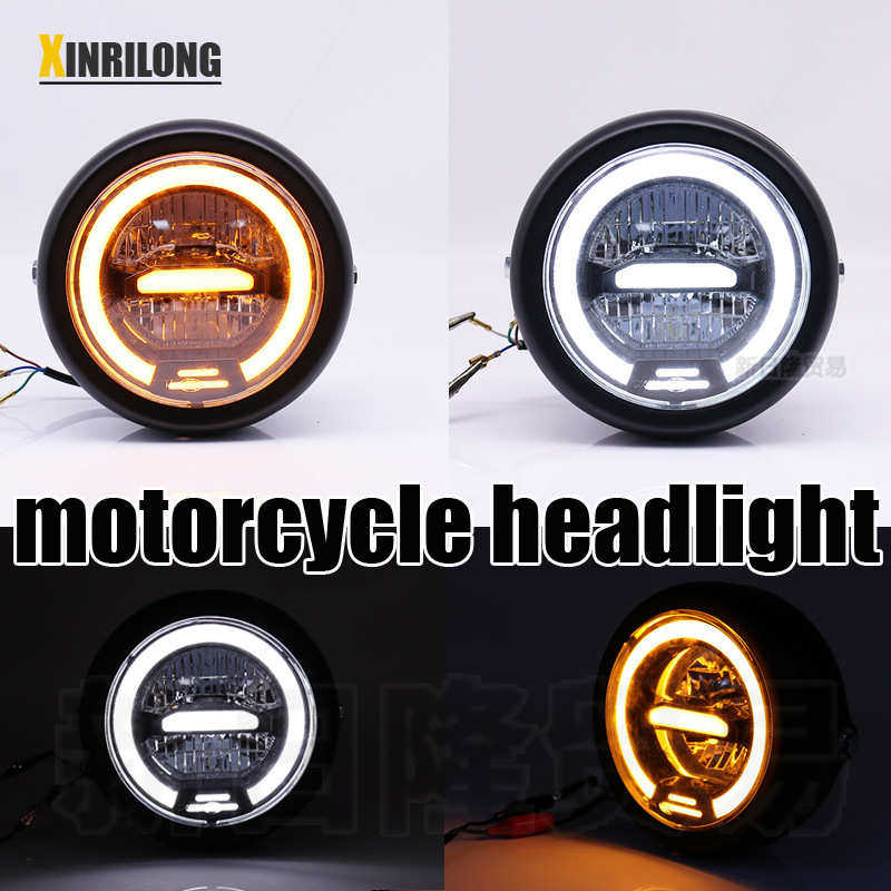 哈雷摩托车改装大灯LED日行光圈前照灯复古通用5.75寸车头大灯