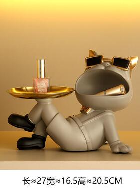 高档入户玄关放钥匙收摆件鞋柜托盘现纳轻奢风客代厅进大嘴狗装饰