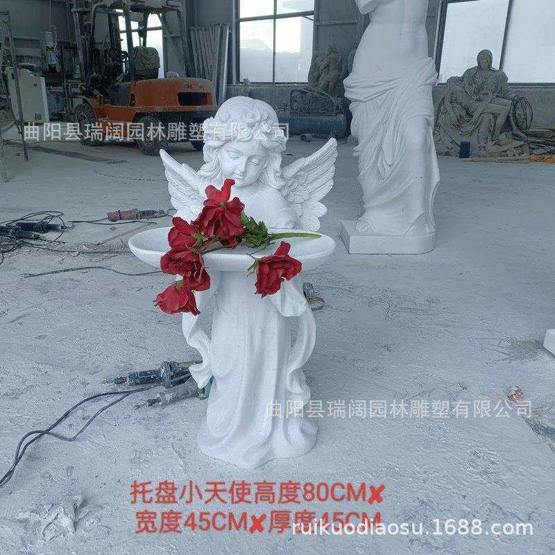 欧式墓碑汉白玉小天使雕像摆件天然大理石人物雕刻家居户外装饰品