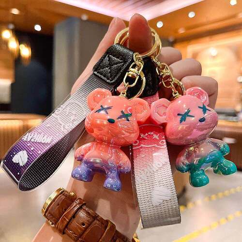 Gradient Electroplated Violent Bear Keychain Creative Mini F