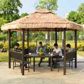 户外凉亭别墅庭院家用天台庄草景545区农茅屋毛草亭六角稻草遮阳