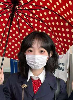 红色波点伞高颜值复古小众长柄12骨直杆实木弯柄雨伞女学生上