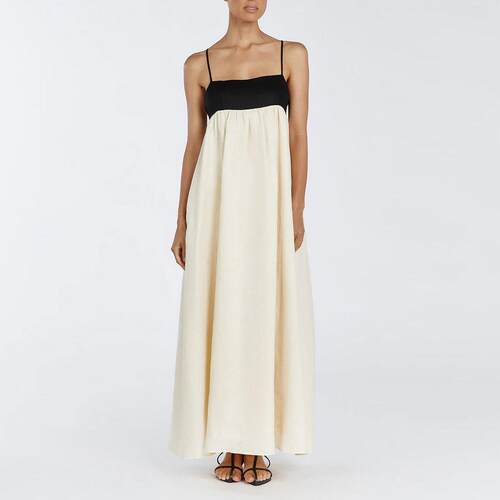 Lazy patchwork cotton and linen camisole jumpsuit with