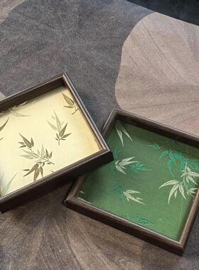 【两个装】中古风刺绣竹叶托盘方形置物入户玄关托盘放置首饰杯子