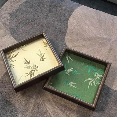 【两个装】中古风刺绣竹叶托盘方形置物入户玄关托盘放置首饰杯子