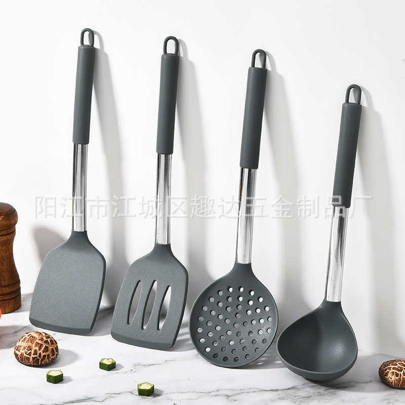 硅胶现货铲柄大款不粘锅工具烘焙套装不锈钢管加勺厨具烹饪
