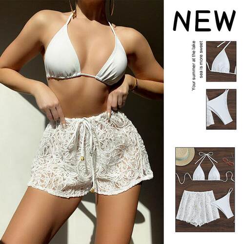 Hanging neck tie mesh sports style split swimsuit women's