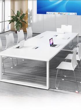 白色会议桌长桌简约现代大桌工作台会议室长会议桌椅组合