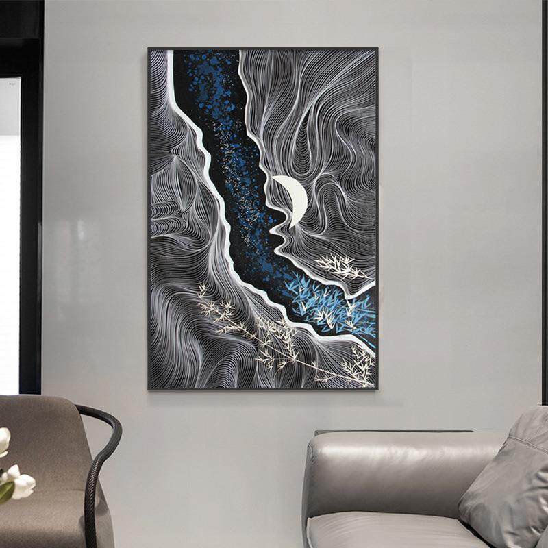 新中式入户玄关装饰画立体纸艺书房实物画酒店样板房走廊软装挂画