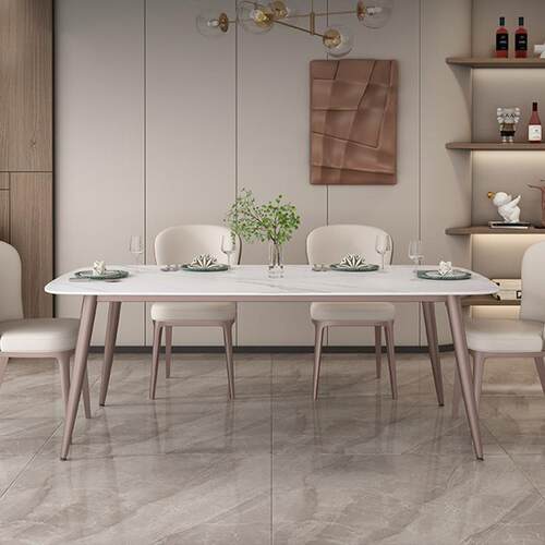 意式岩板餐桌家用小户型餐厅桌子现代简约铝合金长方形饭桌