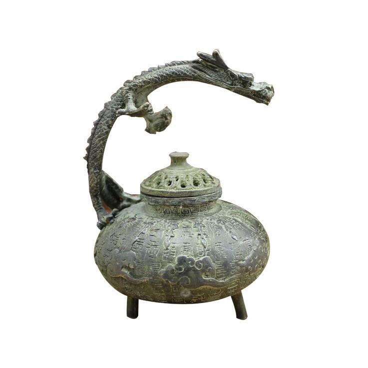 古玩杂项铜器复古工艺品青铜百寿龙香炉铜熏香炉摆件