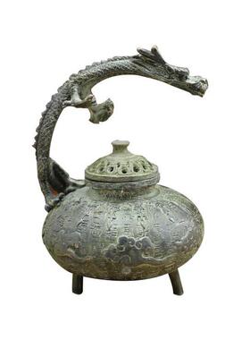 古玩杂项铜器复古工艺品青铜百寿龙香炉铜熏香炉摆件