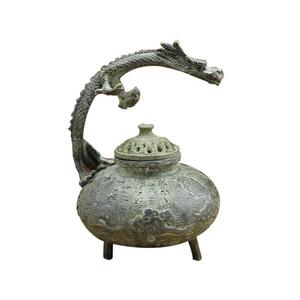 古玩杂项铜器复古工艺品青铜百寿龙香炉铜熏香炉摆件