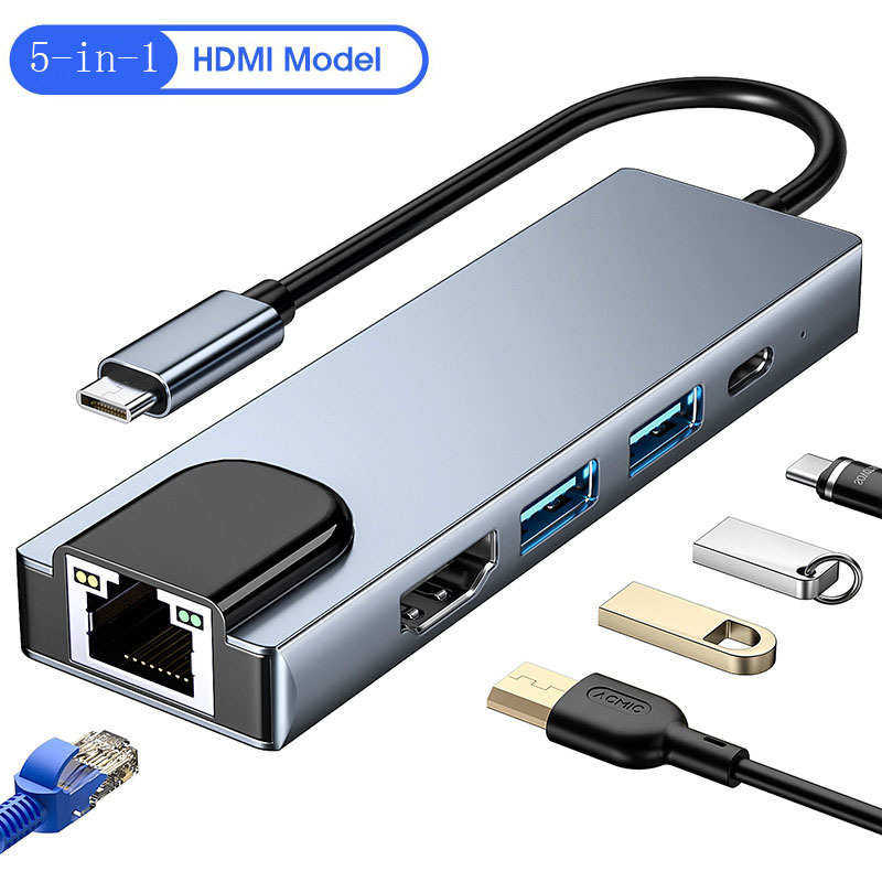 TYPE-C五合一扩展坞RJ45百兆网卡笔记本多功能转换器USB3.0hub
