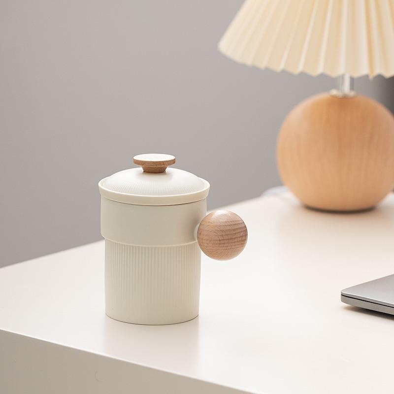 奶油风泡茶杯茶水分离陶瓷茶杯高档办公室个人专用杯喝茶杯马克杯