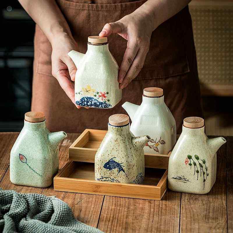 厨房专用油壶调料瓶油罐醋壶陶瓷酱油壶复古调味瓶罐日式家用油瓶