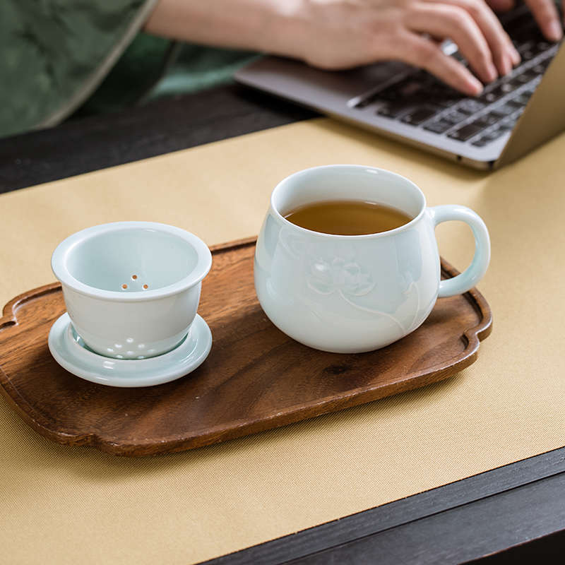 昌南景德镇陶瓷茶杯办公室泡茶杯带盖茶水分离杯女士个人专用杯子