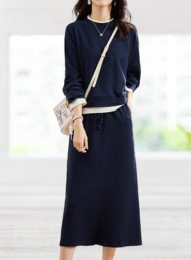 欧洲站时尚休闲 套装女2025年春秋冬季新款宽松洋派半裙卫衣两件