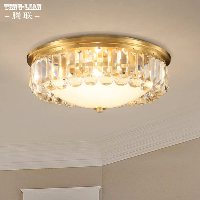 美式全铜水晶吸顶灯客厅过道卧室餐厅书房吸顶灯酒店客房楼梯灯具