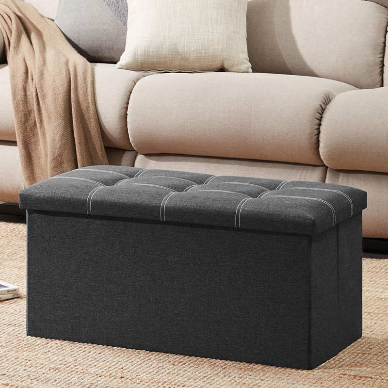 收纳凳可折叠储物凳大容量棉麻双车线家用门口换鞋凳长方形