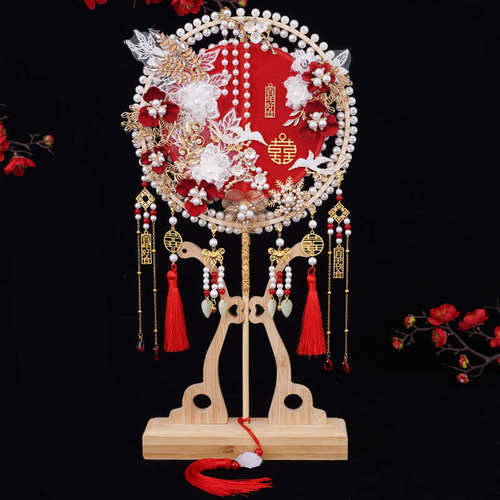 喜团扇双色重工diy中式结婚禾高级婚礼秀古风新娘双面包服材料扇