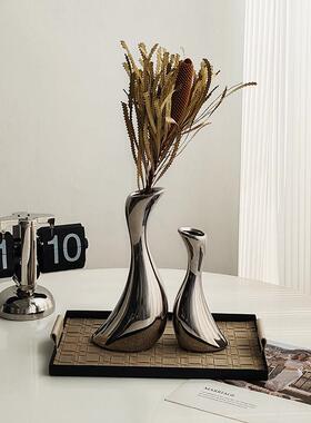 态生活 ins轻奢风银色陶瓷曲型花瓶客厅玄关酒柜装饰摆饰工艺礼品