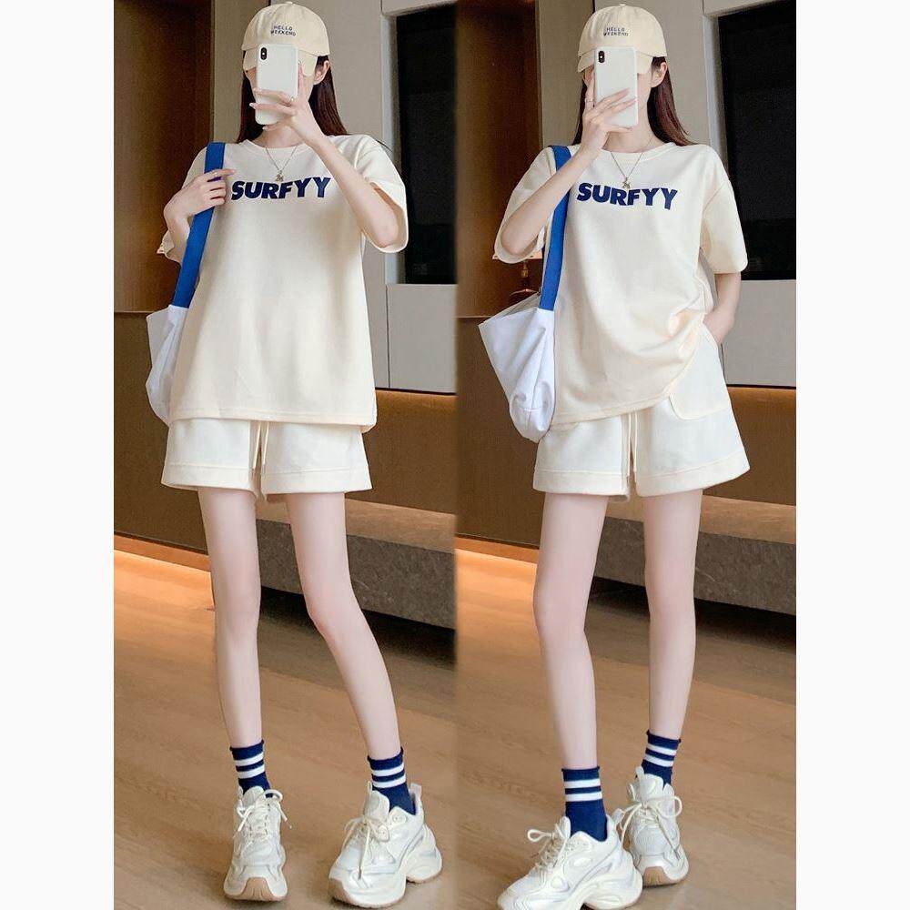 潮牌休闲 运动服套装女2025年夏季新款韩版宽松短袖T恤短裤两件套