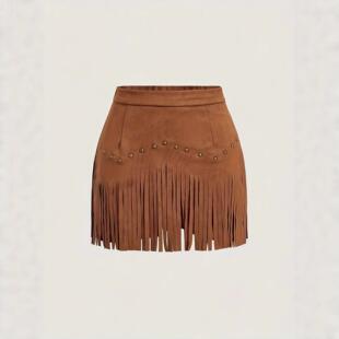 womens vintage hippie rivet tassel suede aline skirt autumn
