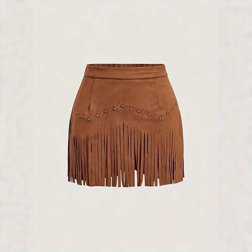 Womens Vintage Hippie Fringe Suede Mini Skirt Black Rivet