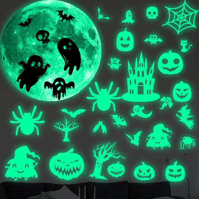 YG215 万圣节月球夜光墙贴节日布置背景墙创意儿童房荧光装饰贴纸
